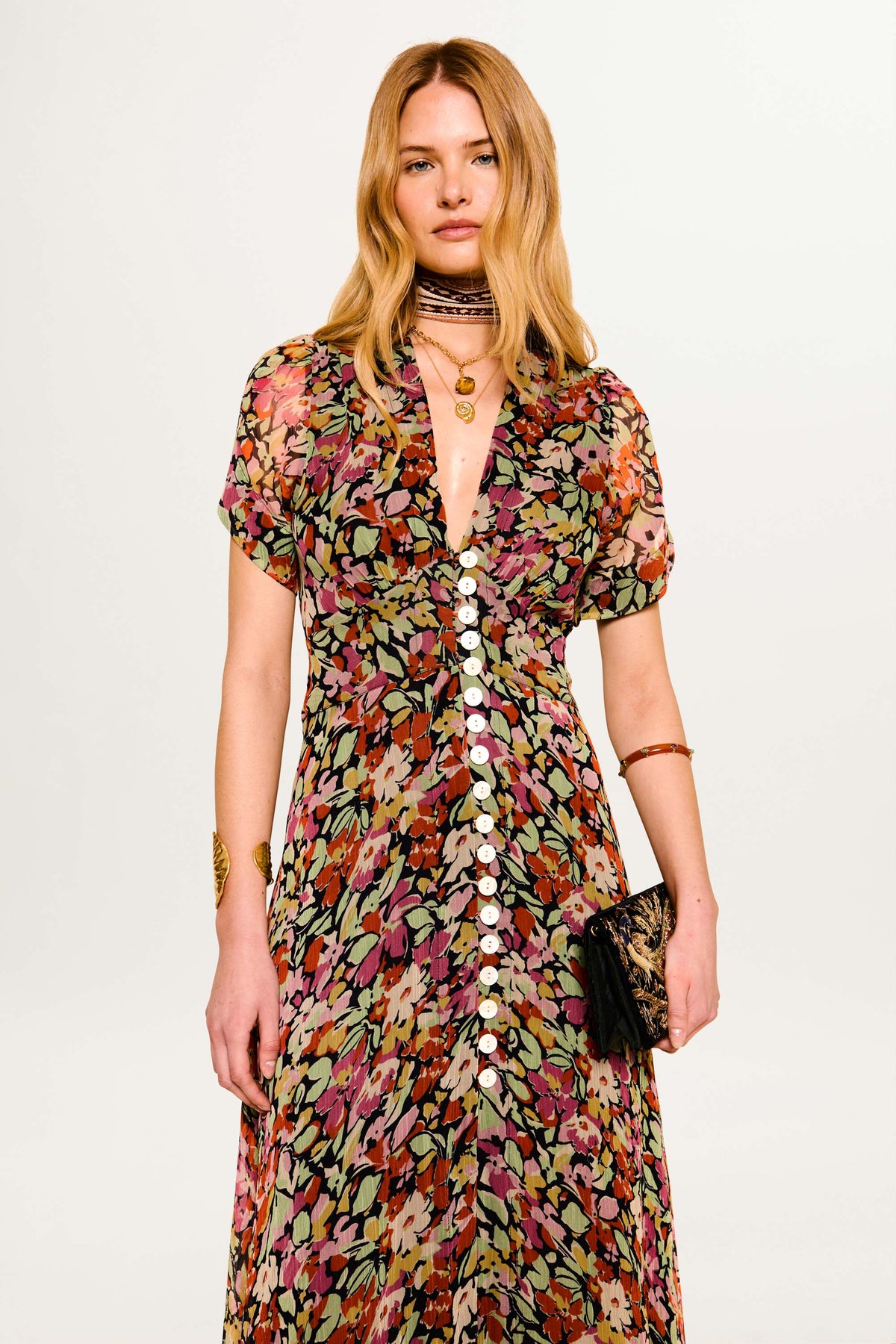 Novara Chiffon Dress in Vintage Floral Deep Navy | RIXO USA Novara Chiffon Dress in Vintage Floral Deep Navy | RIXO USA