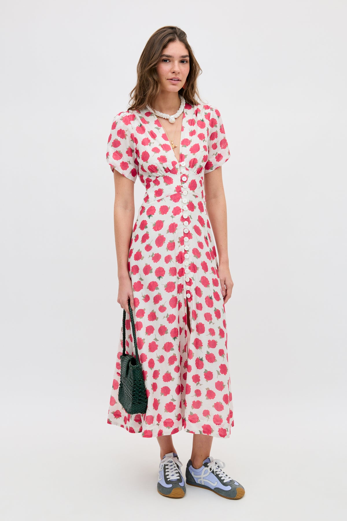 Novara Cotton-Silk Midi Dress in Pink Vintage Rose Ivory | RIXO USA Novara Cotton-Silk Midi Dress in Pink Vintage Rose Ivory | RIXO USA