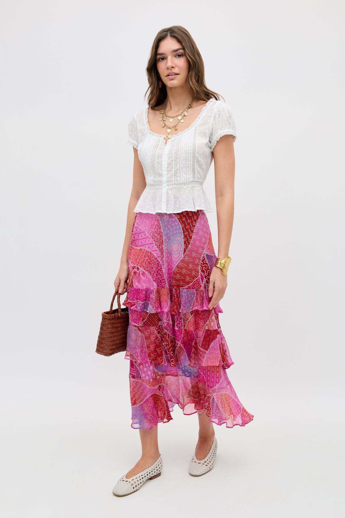 Presley Midi Skirt in Pink Ibiza Night Sunset | RIXO USA ⋆ display picture 1