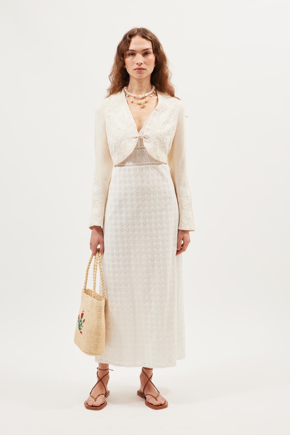 Learke Embroidered Jacket in Cream | RIXO USA Learke Embroidered Jacket in Cream | RIXO USA