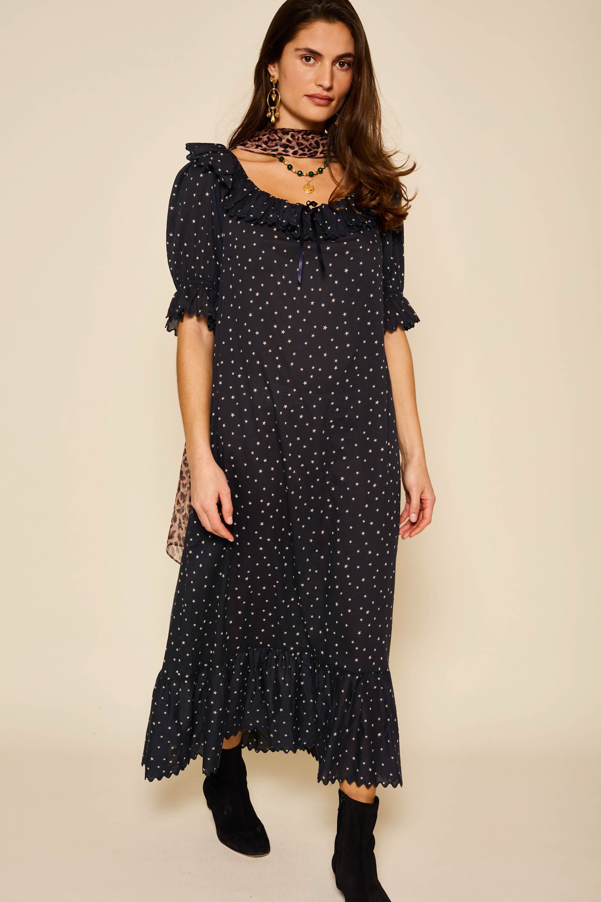 Aprilia Cotton Midi Dress in Starry Night Navy | RIXO USA ⋆