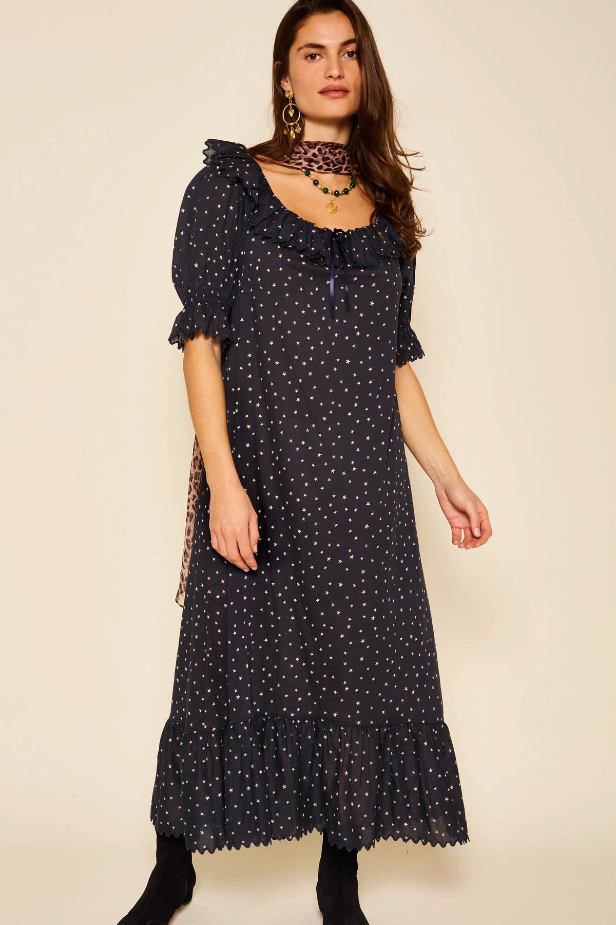 Aprilia Cotton Midi Dress in Starry Night Navy | RIXO USA Aprilia Cotton Midi Dress in Starry Night Navy | RIXO USA
