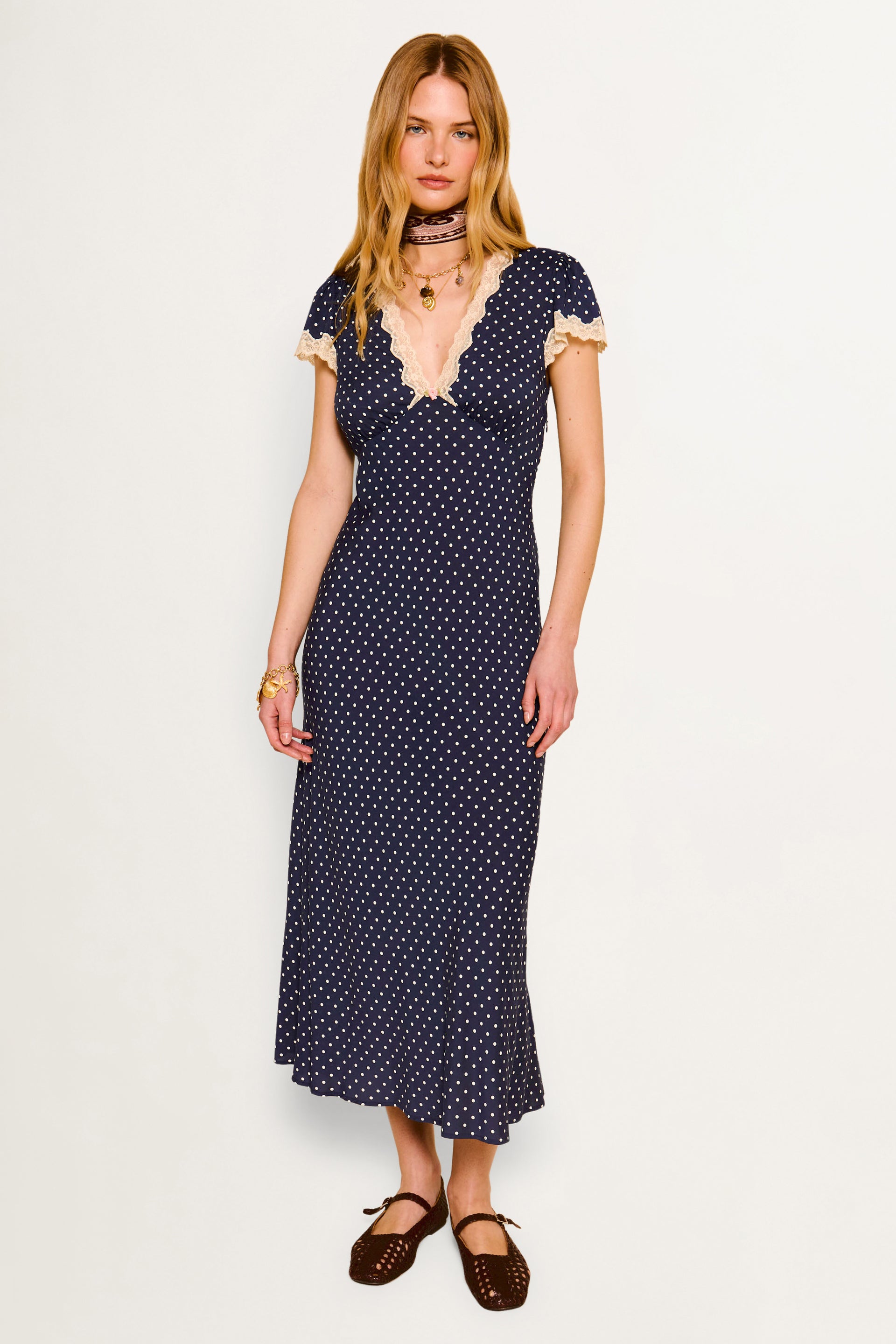 Navy & Sand Polka Sheer Tidy Dress main image 1