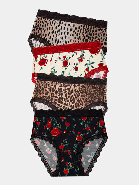 High Rise  -  Four Pack Leopard Rose Multi