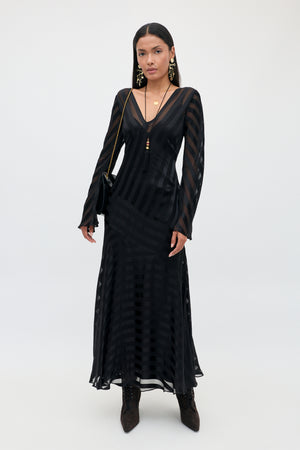 Rachael - Lena Stripe Devore Black