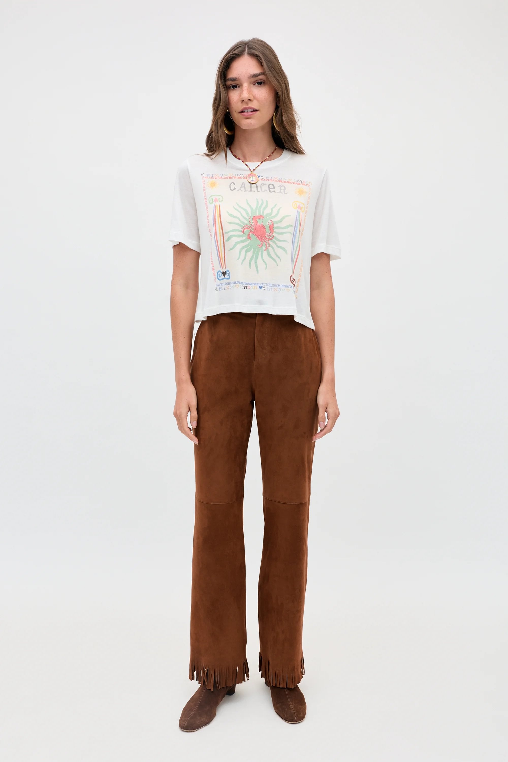 Ria Hand Painted Zodiac T-Shirt in White Cancer | RIXO USA ⋆