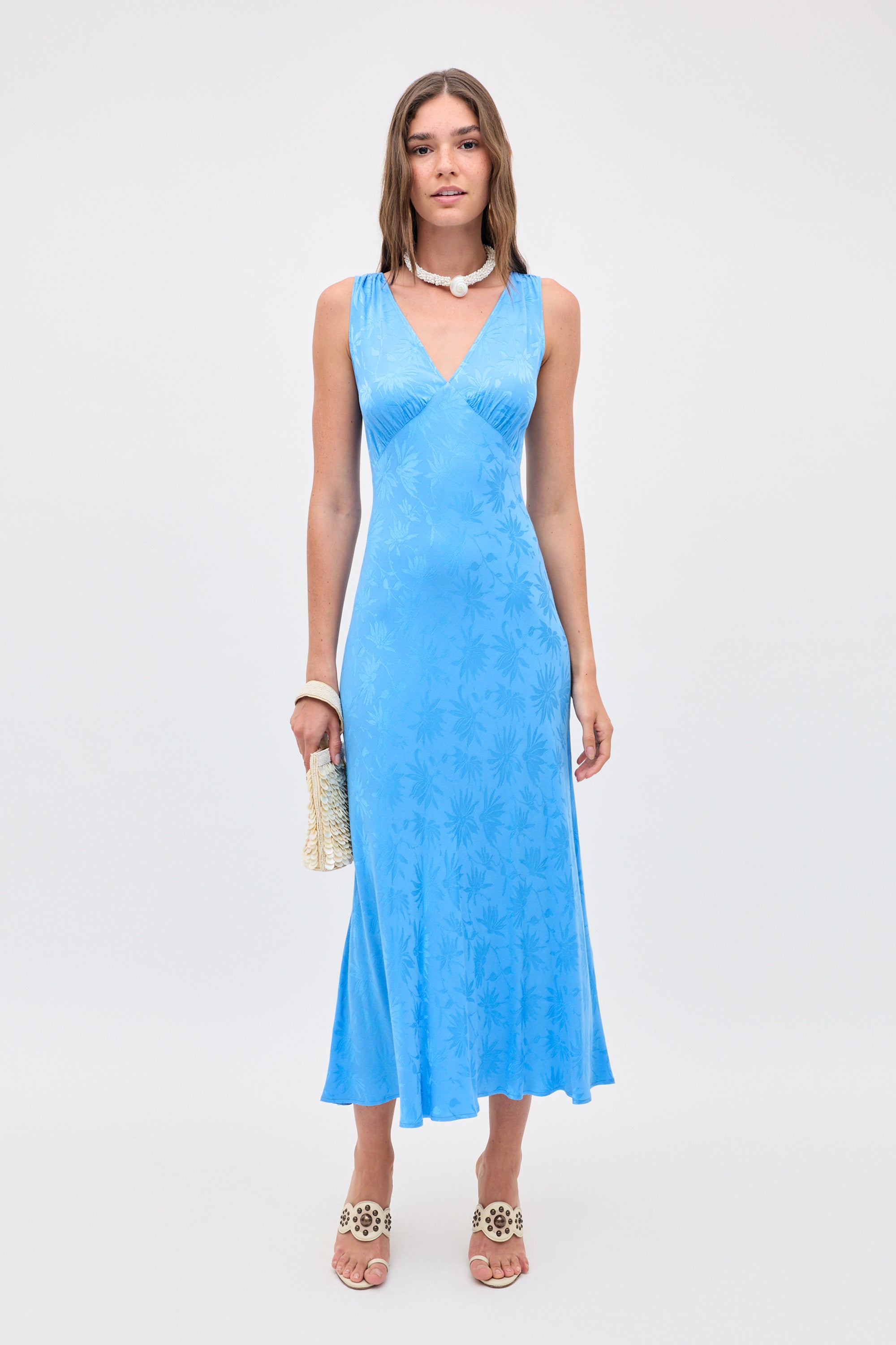 Sandrine Jacquard Midi Dress in Daisy Jacquard Blue | RIXO USA ⋆