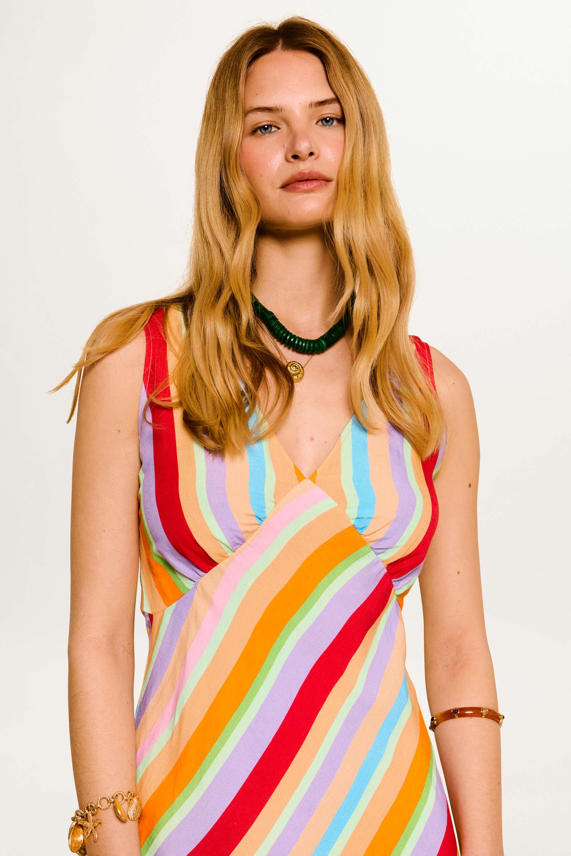 Sandrine Linen-Blend Midi Dress in Capri Stripe Multi