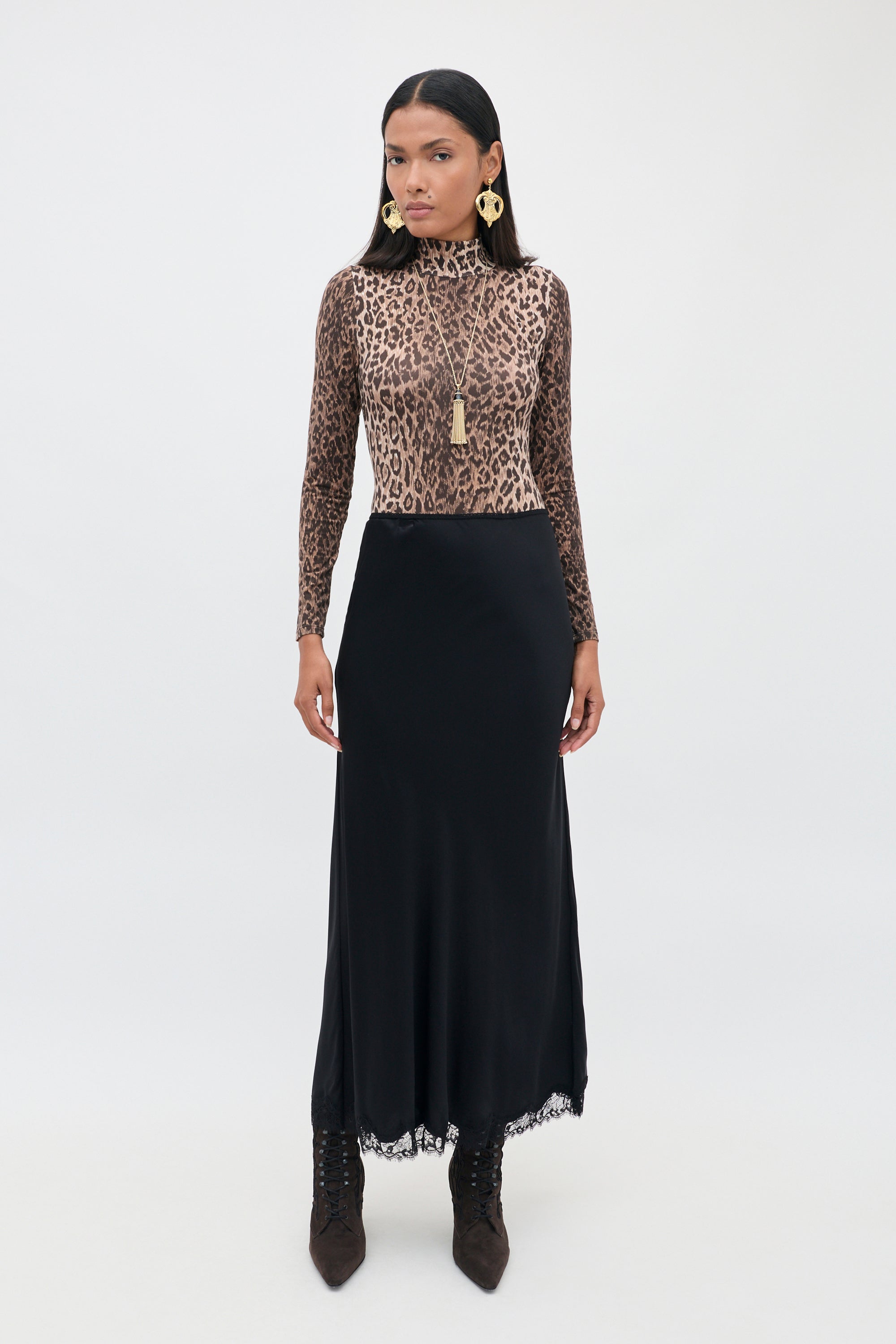 Stassie Satin Midi Skirt in Black | RIXO USA ⋆