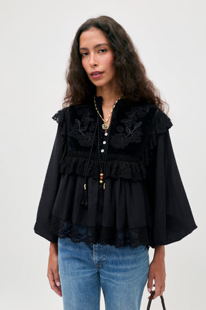 Diann -  Lilly Embroidery Black