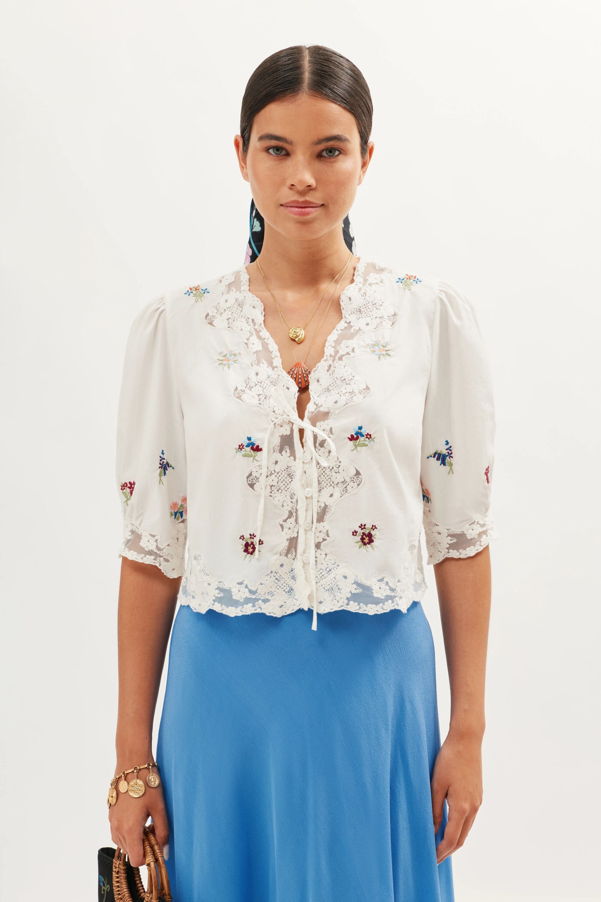Ursula Embroidered Top in Bud Embroidery White | RIXO USA ⋆