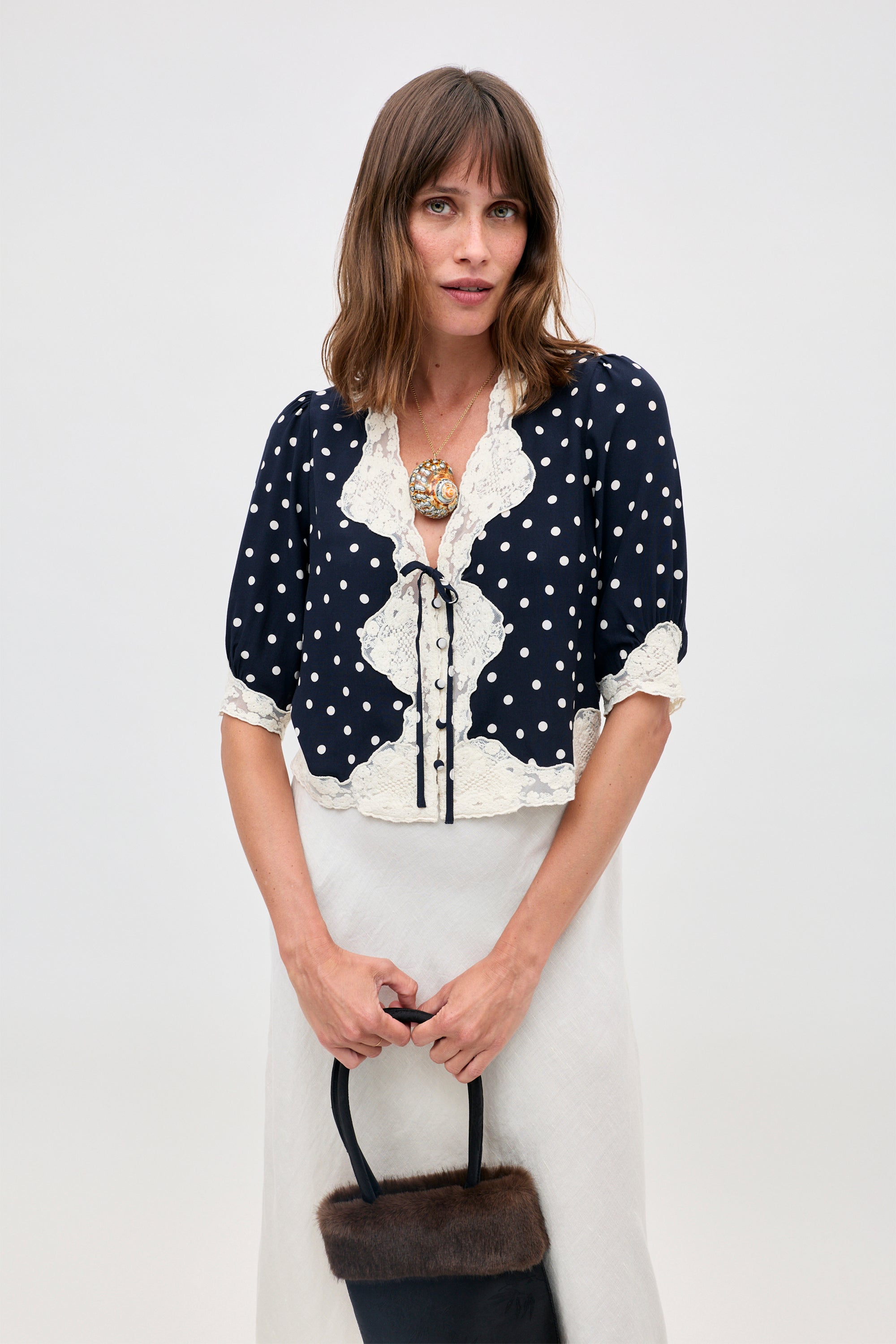 Ursula Crepe De Chine Top in Layla Dot Navy | RIXO USA ⋆