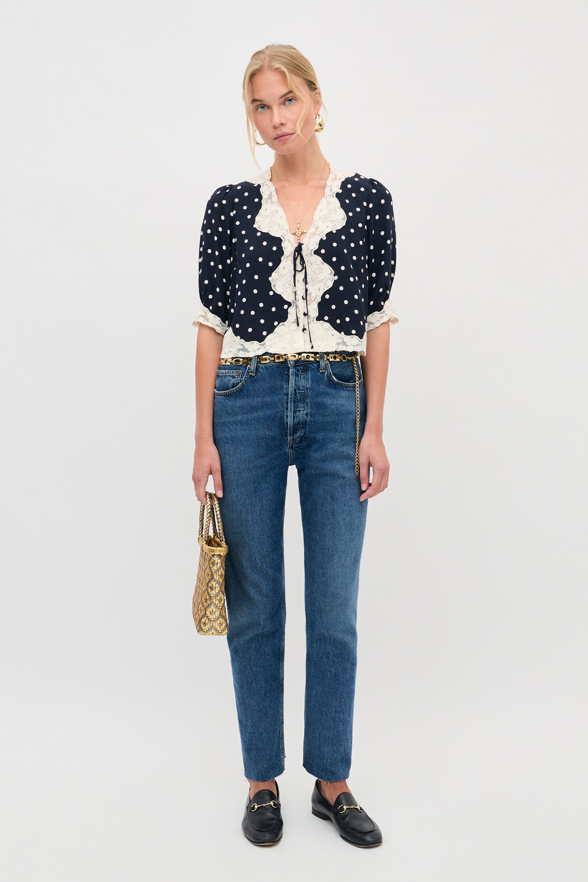 Ursula Crepe De Chine Top in Layla Dot Navy | RIXO USA ⋆