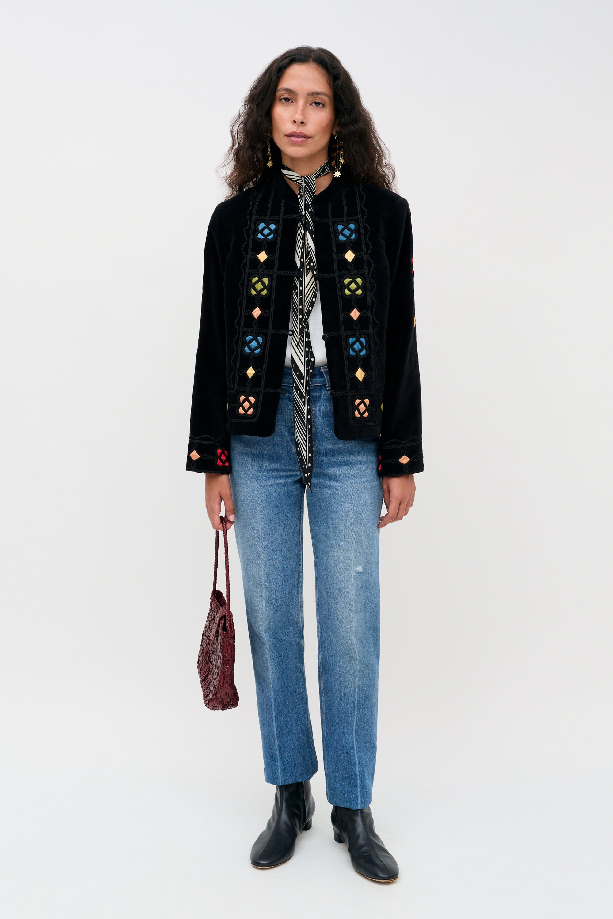 Viktoria Velvet Jacket in Serino Appliqué Black | RIXO USA ⋆