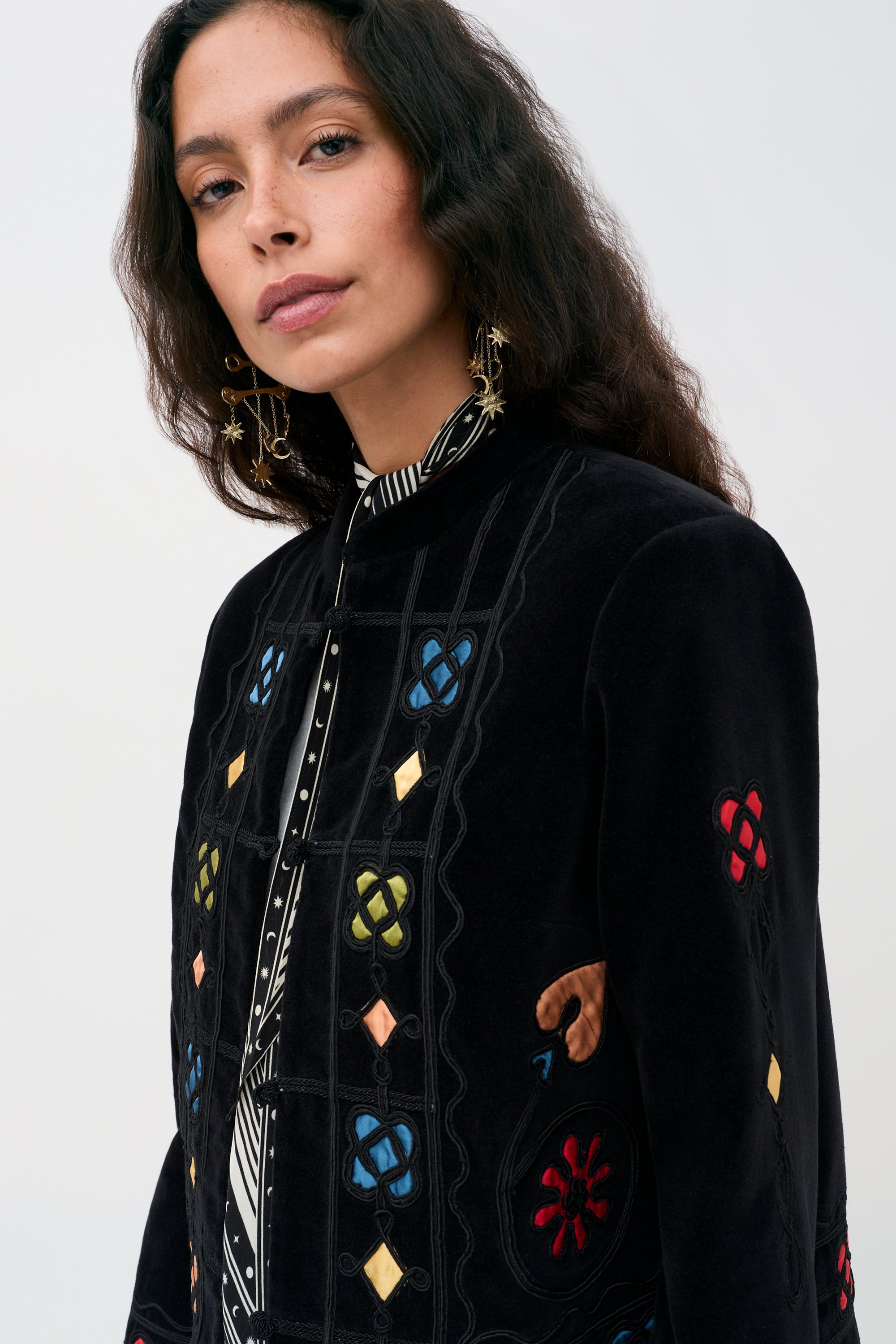 Viktoria Velvet Jacket in Serino Appliqué Black | RIXO USA ⋆