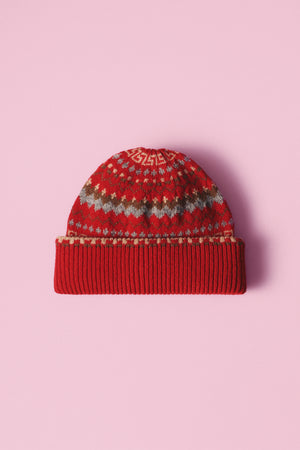 Wool Beanie - Hat Fair Isle Red