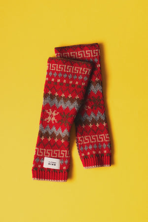 Wool Fingerless Gloves - Fair Isle Red