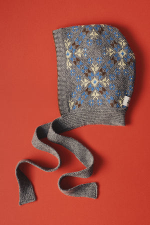 Wool Tied Hood - Fair Isle Grey