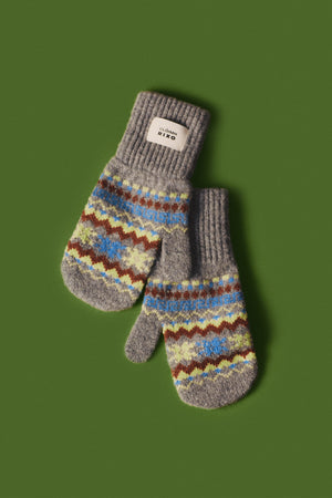 Wool Oversized Mittens - Fair Isle Grey