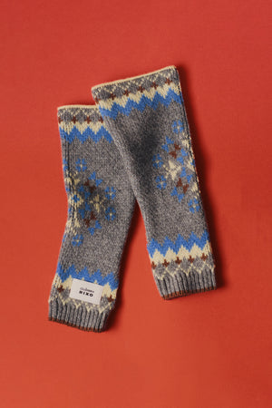 Wool Fingerless gloves - Fair Isle Grey