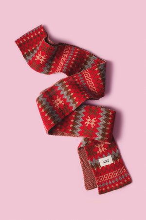 Wool Mini Scarf - Fair Isle Red