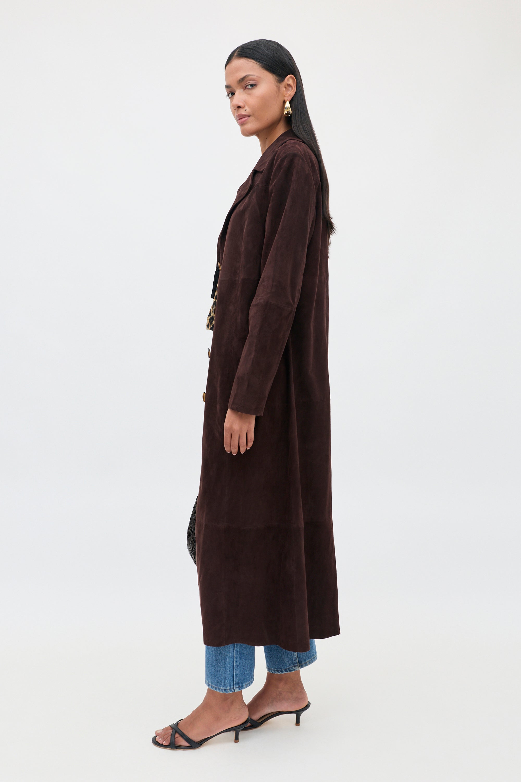 Astraea Suede Coat in Brown Chocolate | RIXO USA ⋆