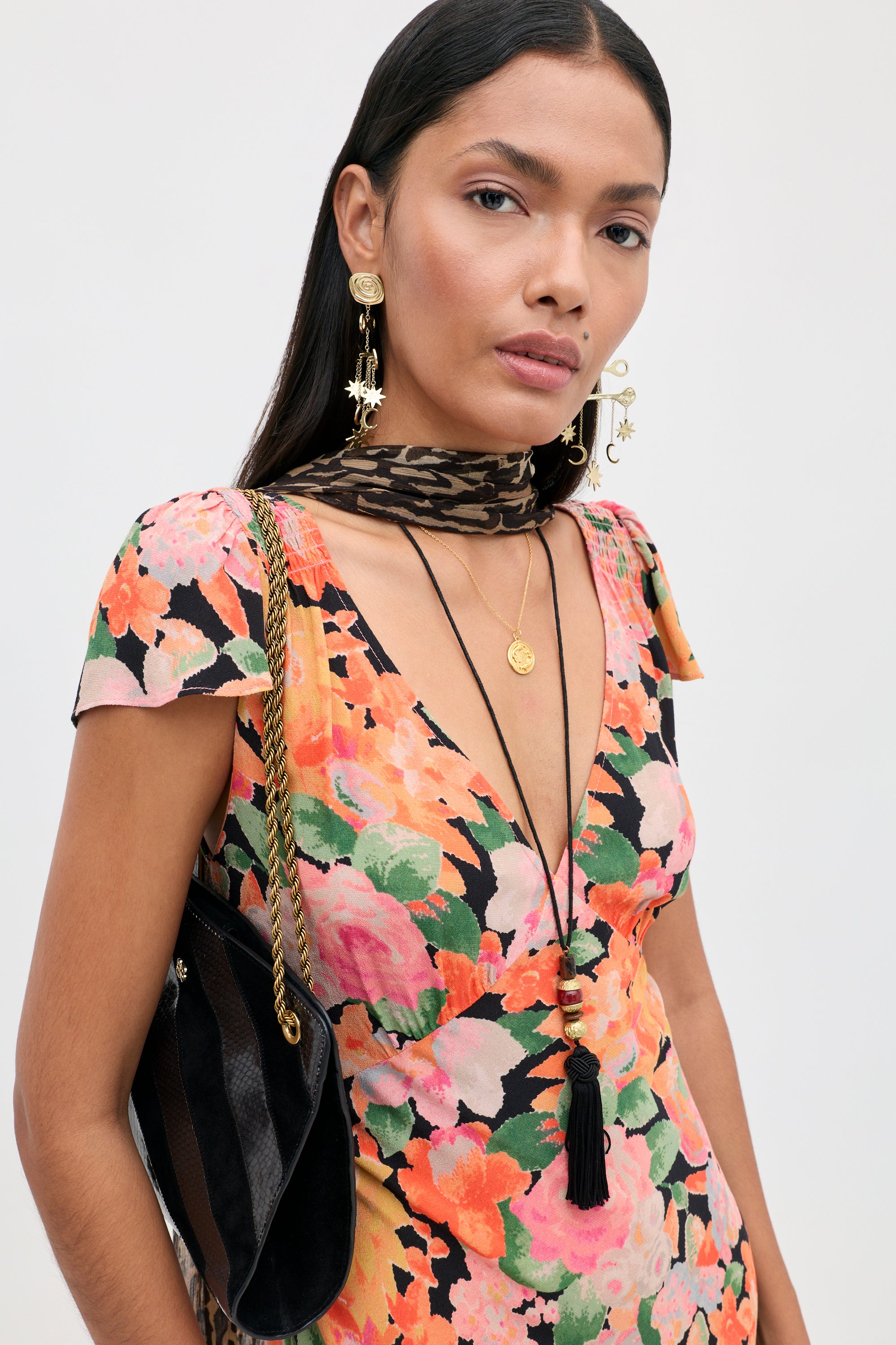 Cathy Midi Dress in Orange Chelsea Floral Black | RIXO USA ⋆