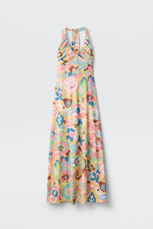 Ilyana Jersey Midi Dress in Ikat Bloom Yellow
