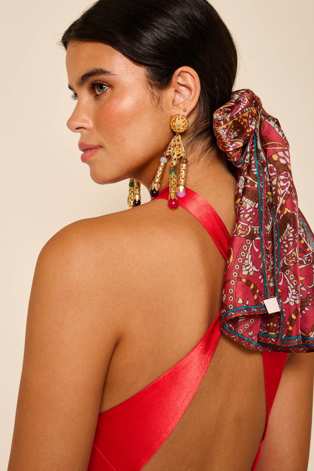 dark red silk dress Losanna Satin Gown in Red