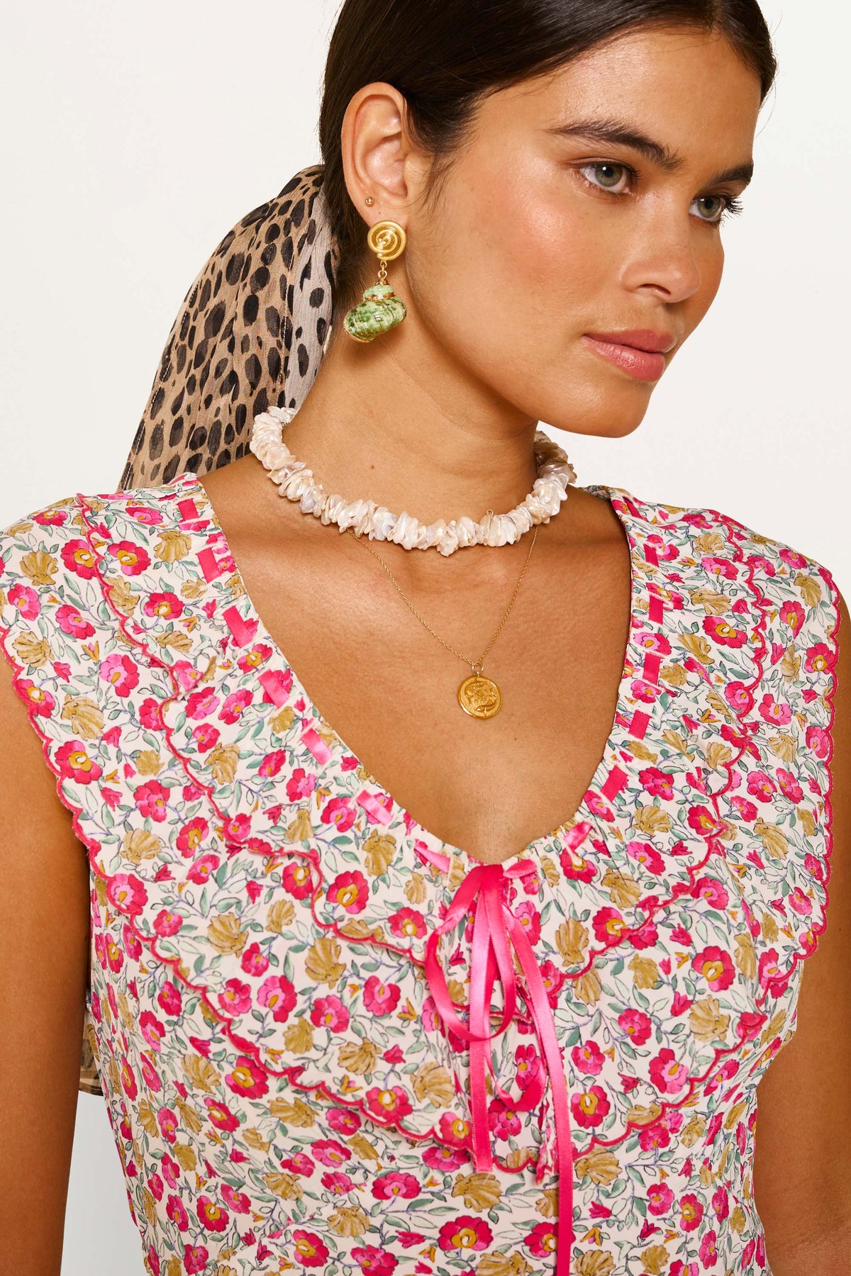 Seraphina Midi Dress in Pink Shell Pansy Ivory | RIXO USA Seraphina Midi Dress in Pink Shell Pansy Ivory | RIXO USA