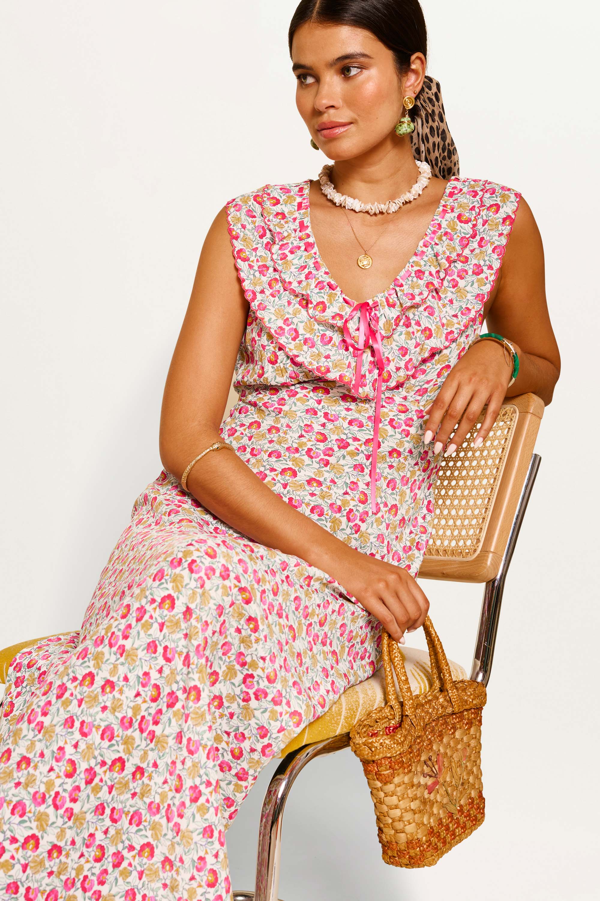 Seraphina Midi Dress in Pink Shell Pansy Ivory | RIXO USA ⋆