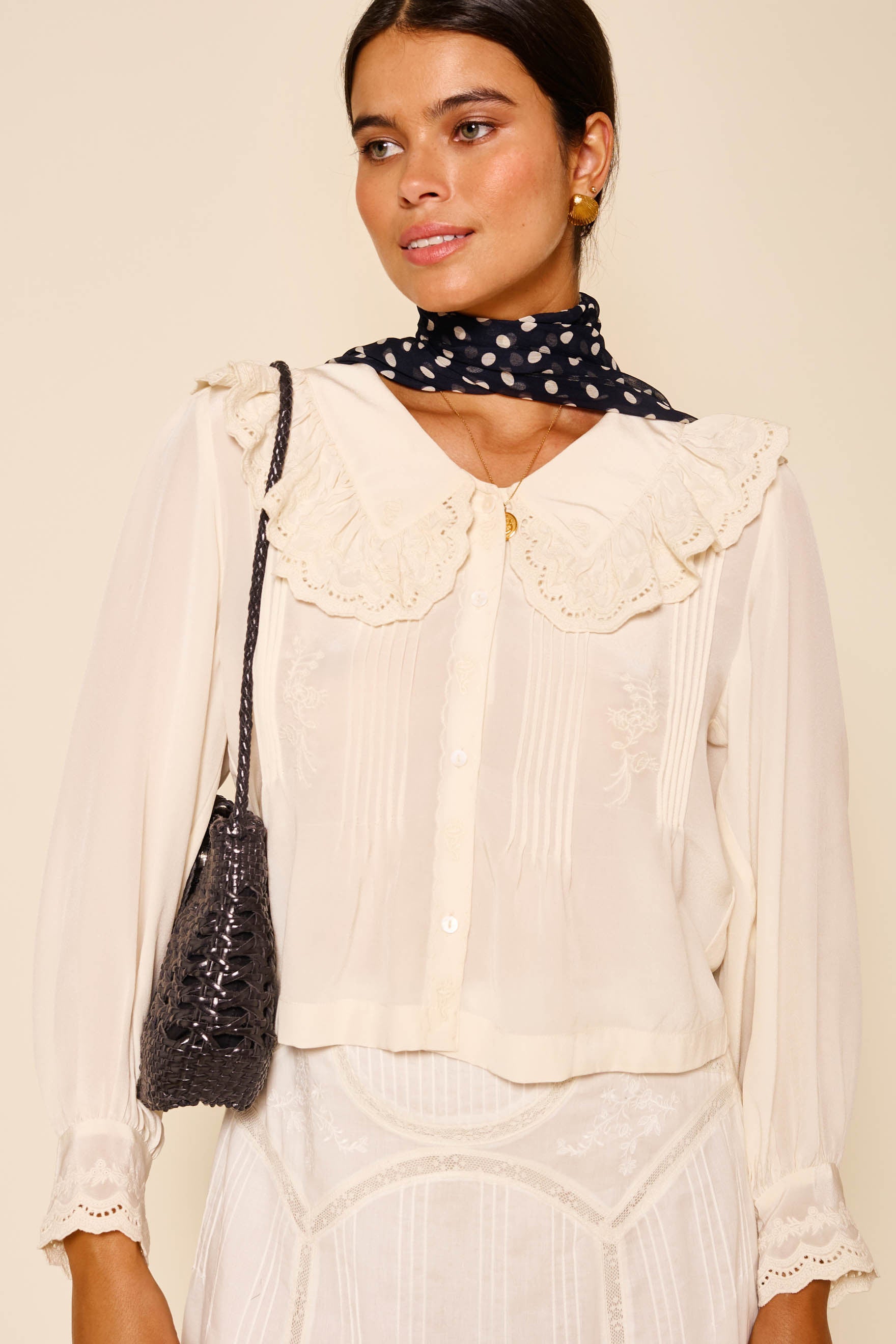 Percy Silk Blouse in Ivory Pearl | RIXO USA ⋆