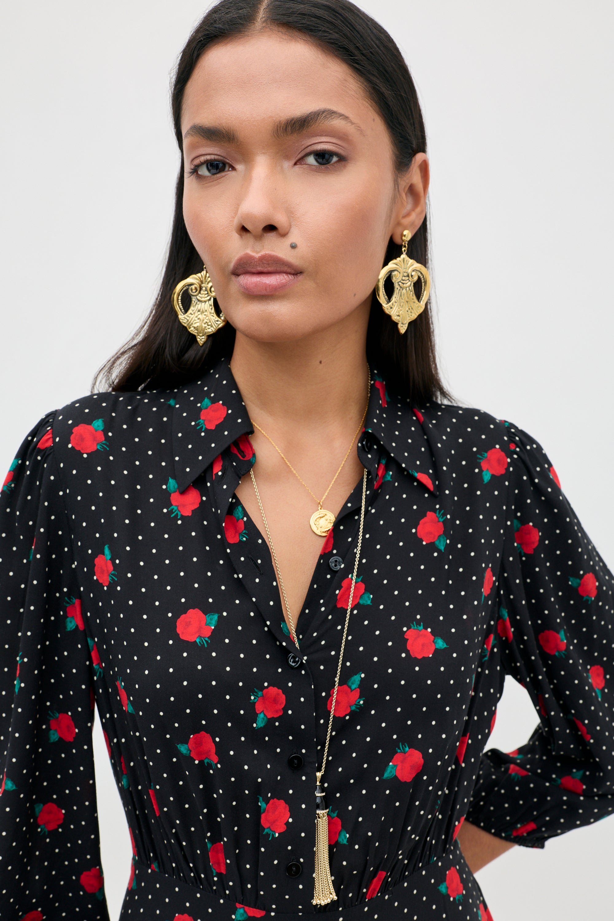 Izzy Shirt Dress in Rose Spot Black | RIXO USA ⋆