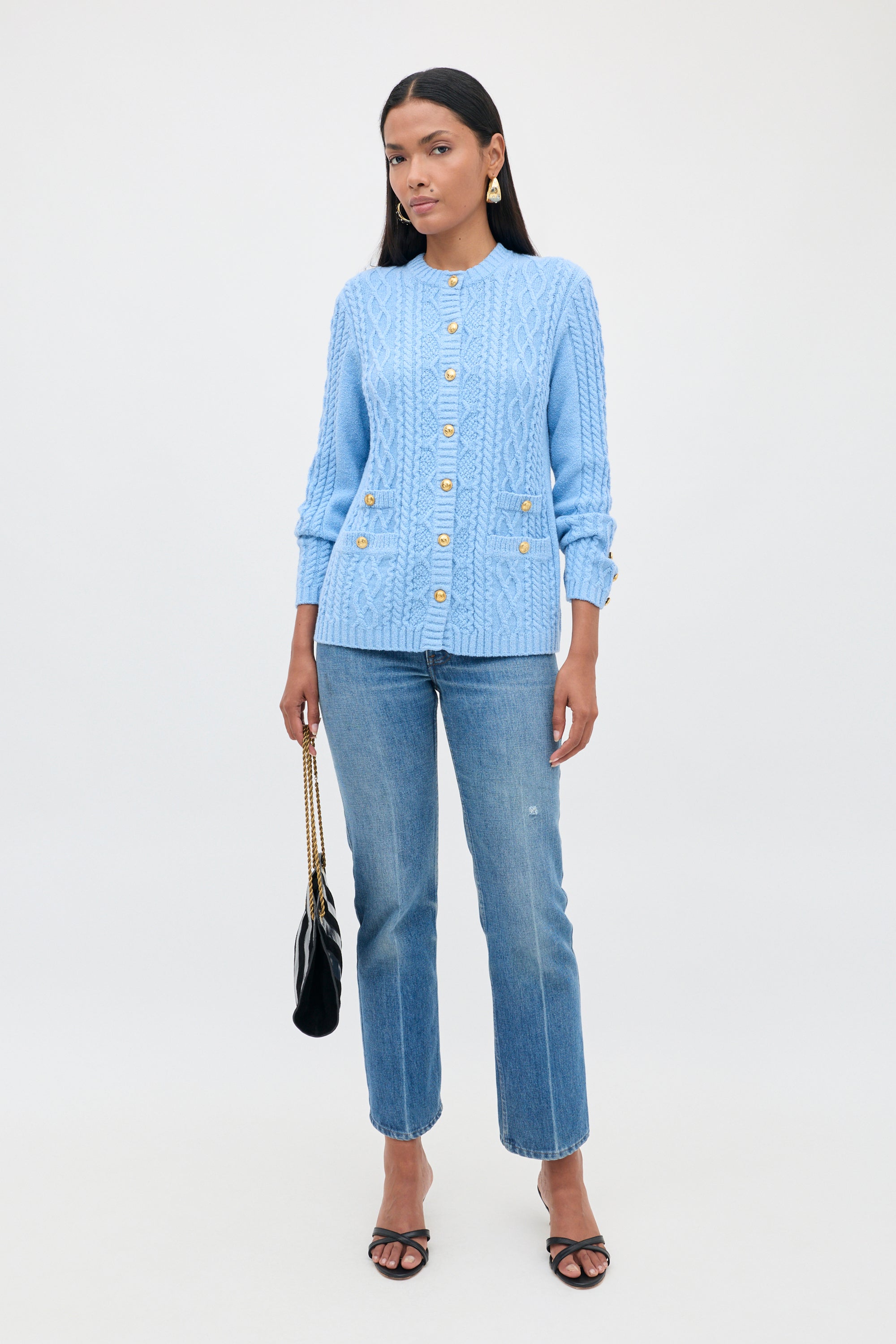 Maurya Wool-Blend Cardigan in Dusty Blue | RIXO ⋆