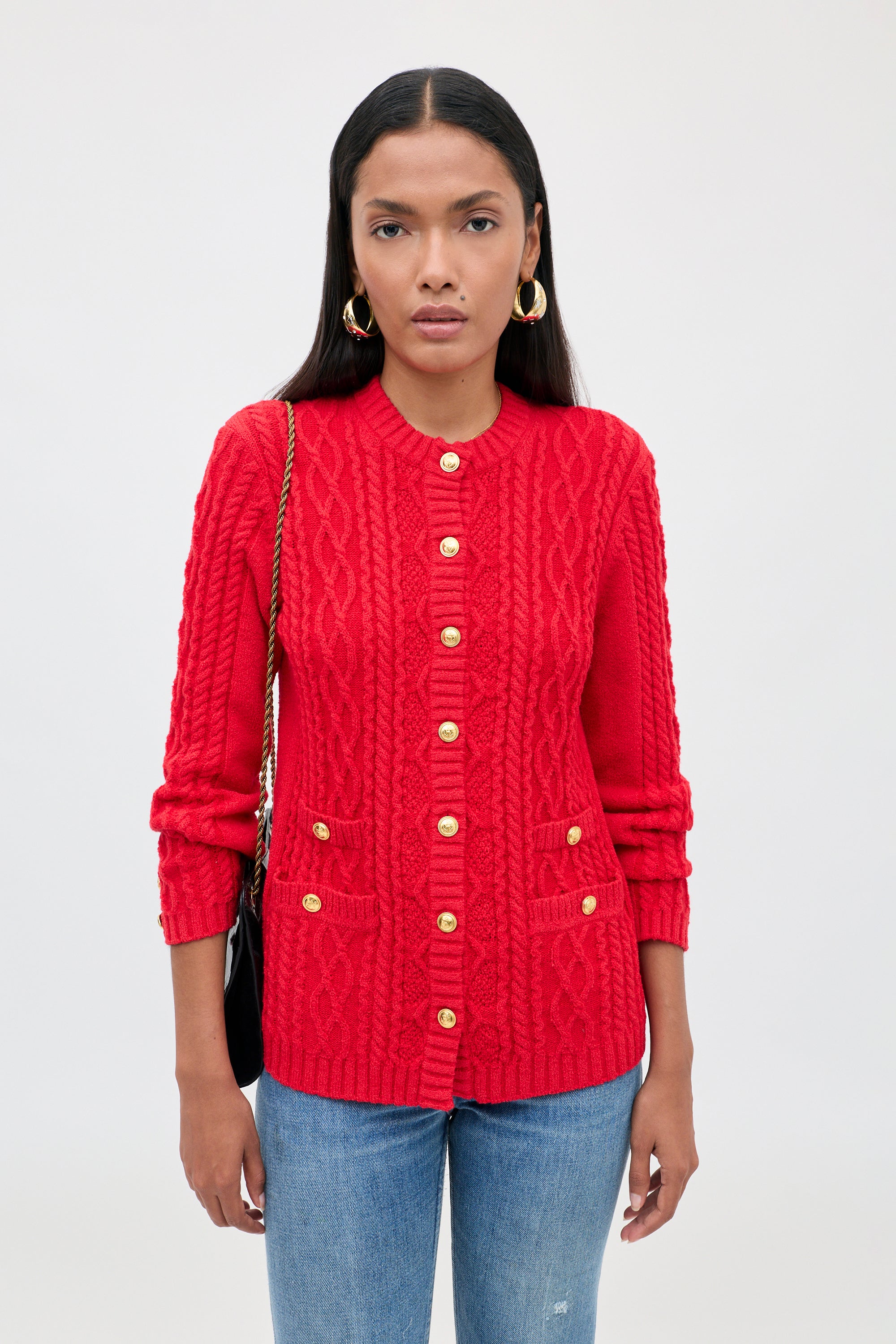 Maurya Wool-Blend Cardigan in Red | RIXO USA ⋆
