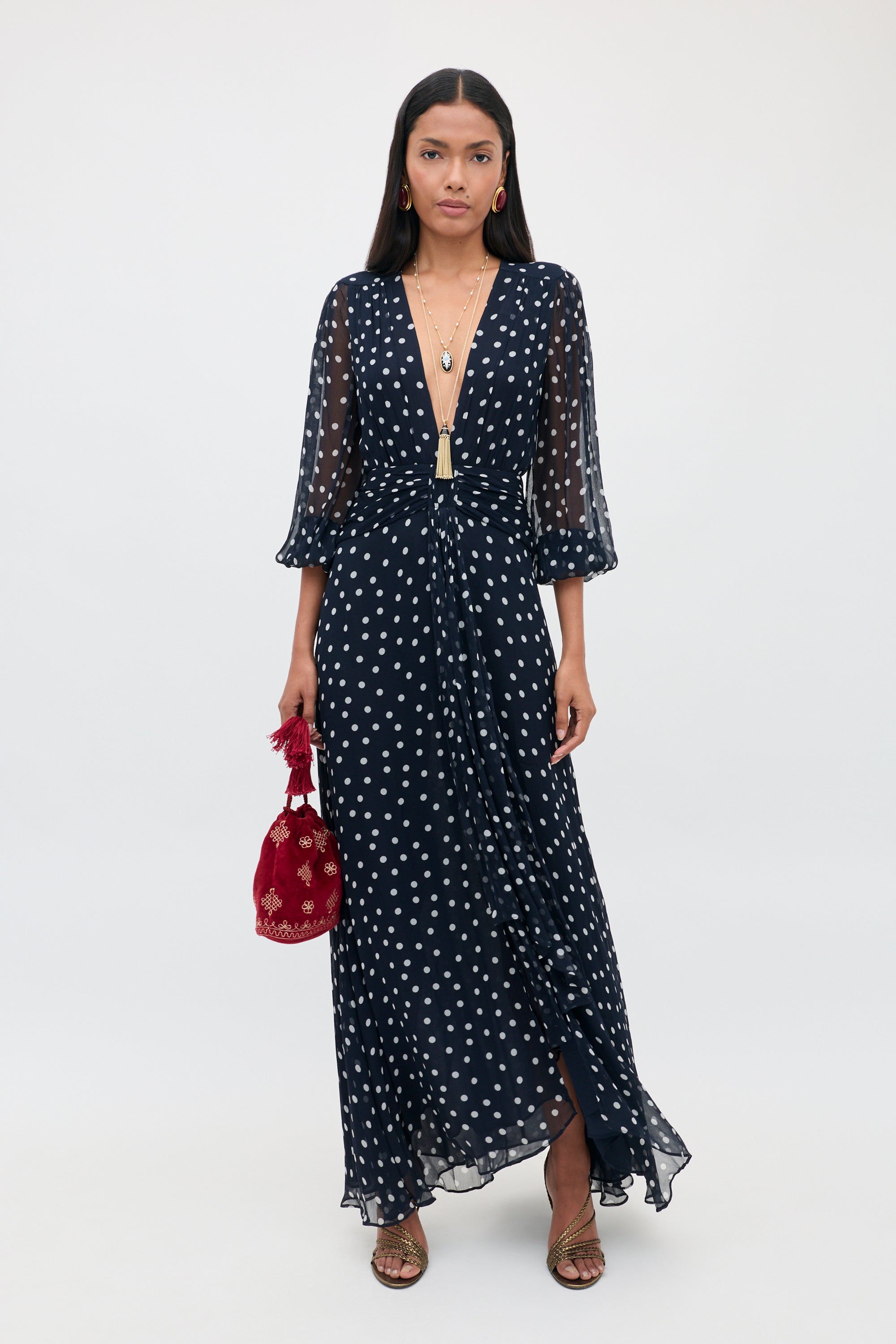 Meera Chiffon Gown in Bohemia Spot Deep Navy | RIXO USA ⋆