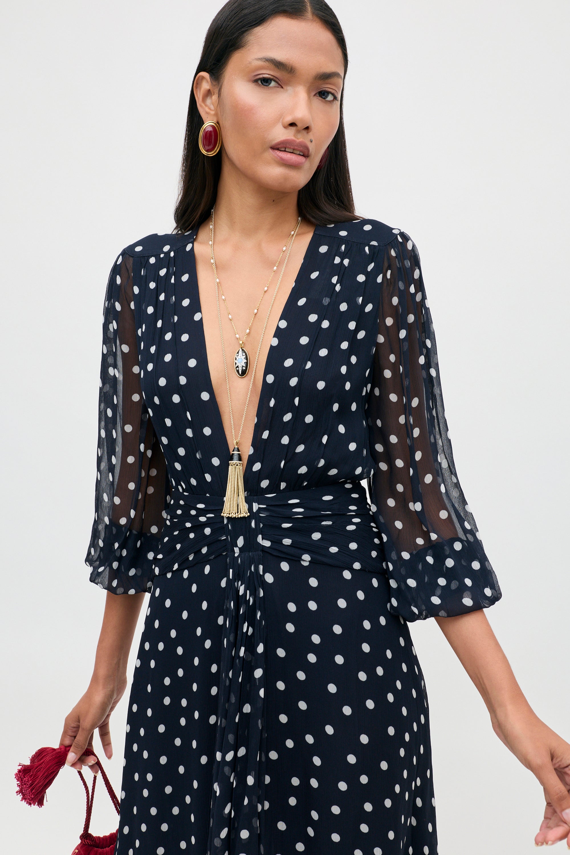 Meera Chiffon Gown in Bohemia Spot Deep Navy | RIXO USA ⋆