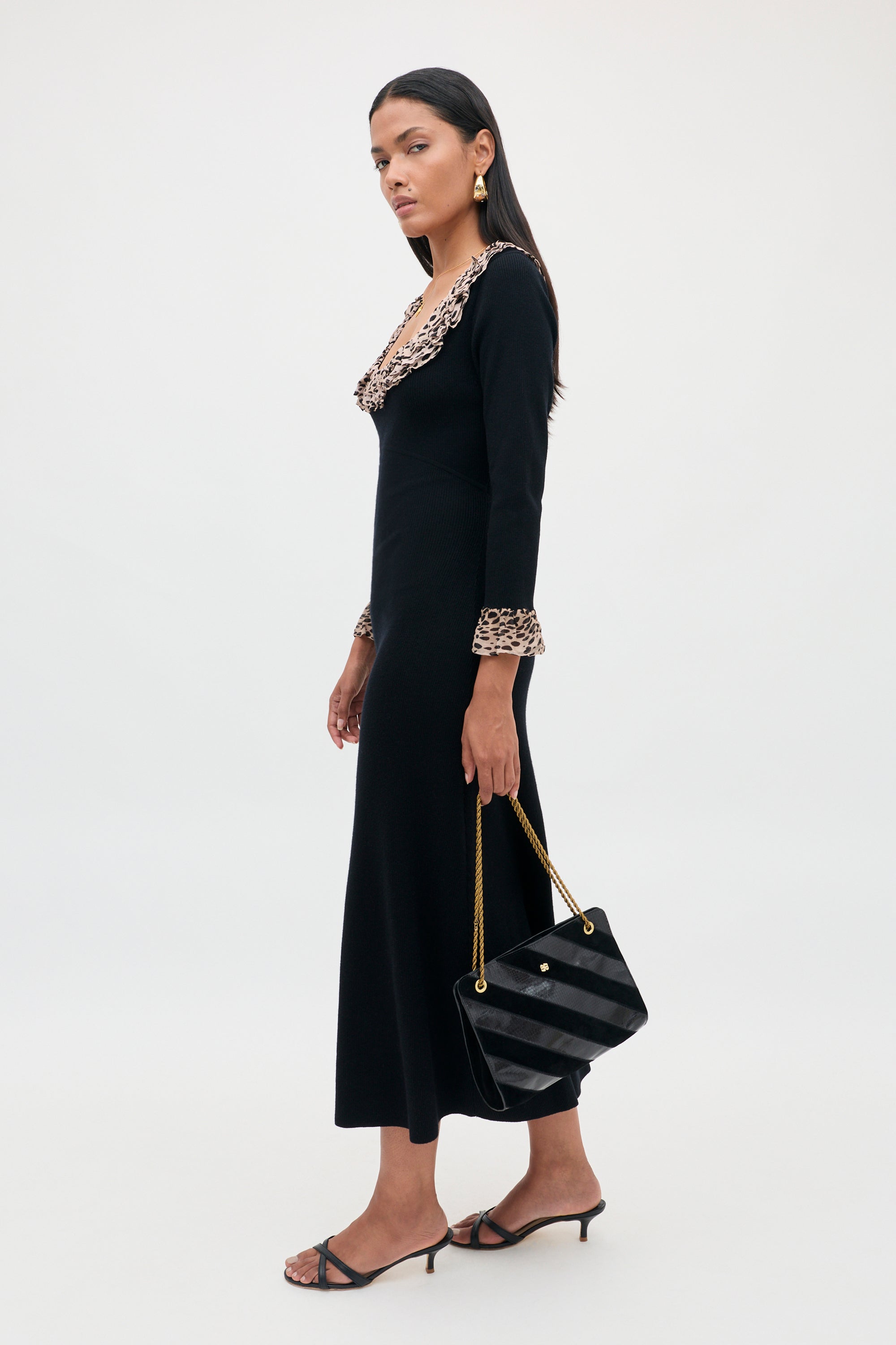 Mika Wool-Blend Dress in Antelope Spot Black | RIXO USA ⋆