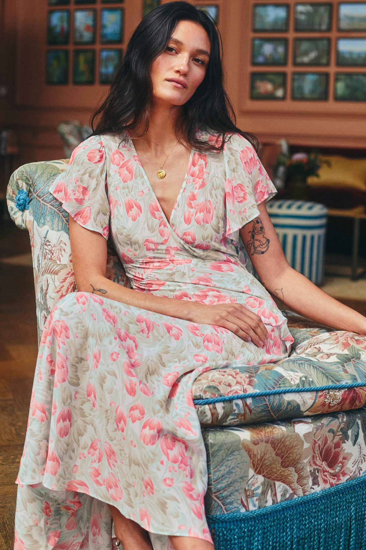 Evie Silk Dress in Pink Tulip Fields Coral | RIXO USA Evie Silk Dress in Pink Tulip Fields Coral | RIXO USA