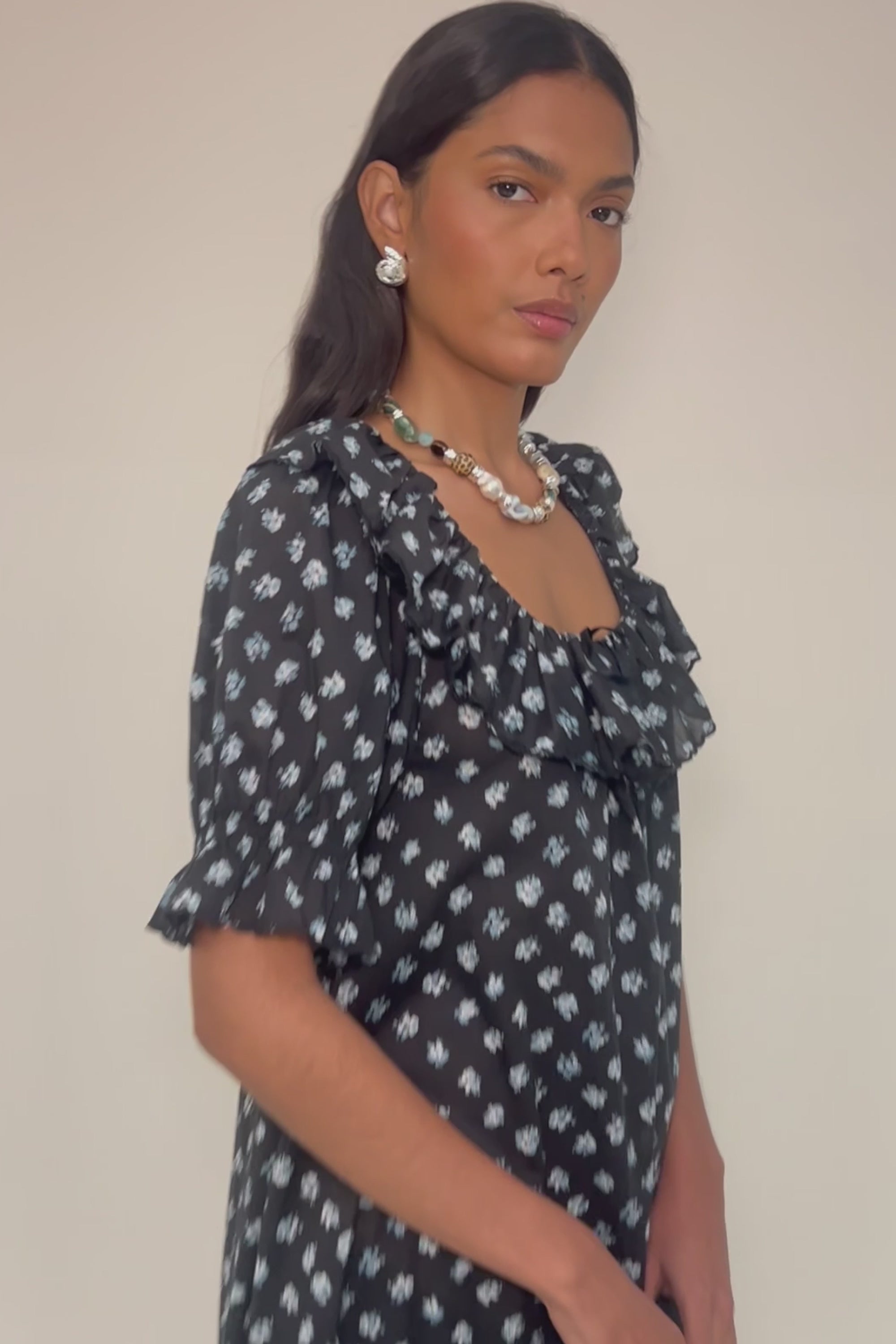 Aprilia Cotton Midi Dress in Seville Floral Black | RIXO ⋆