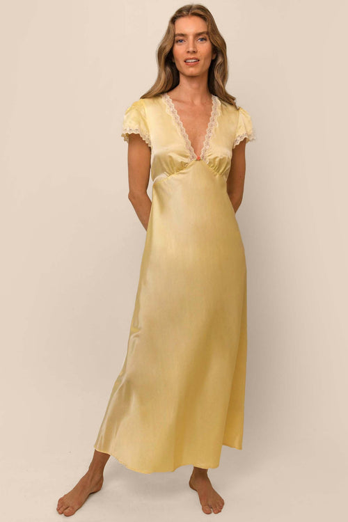 40s Yellow Satin Full Slip Dress, Bias Cut, L' Elegance – The Hip