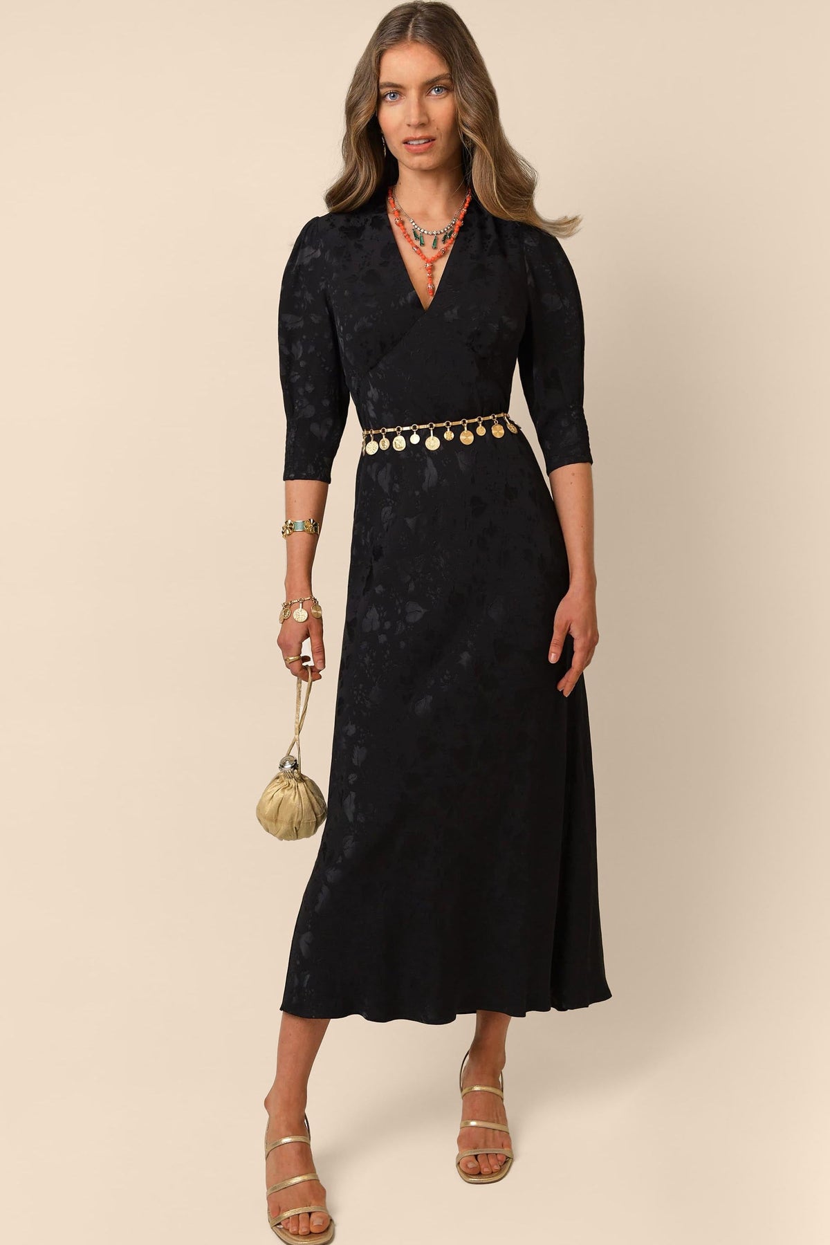 Zadie Jacquard Midi Dress in Leaf Heart Black | RIXO USA Zadie Jacquard Midi Dress in Leaf Heart Black | RIXO USA