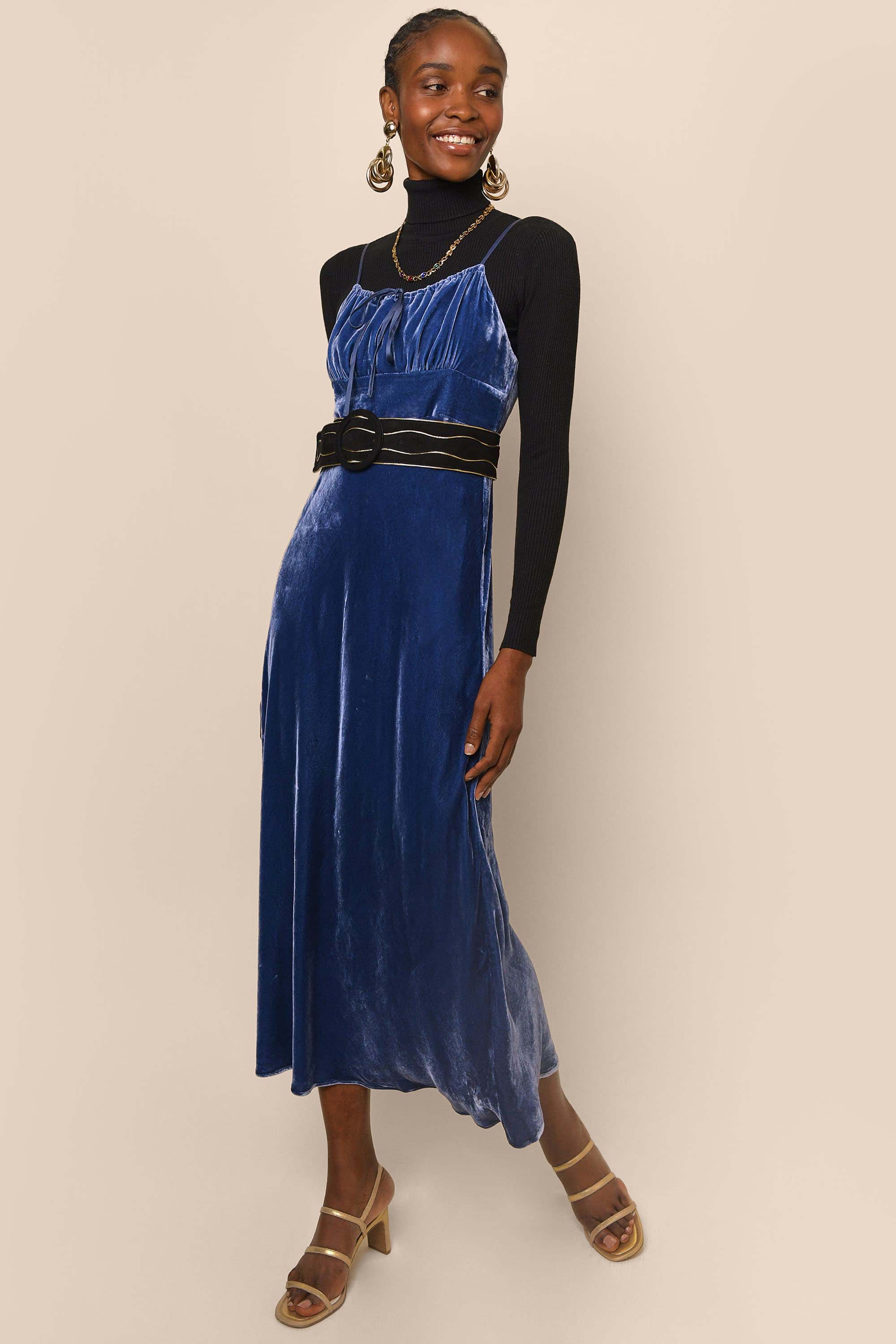 Steel blue midi store dress