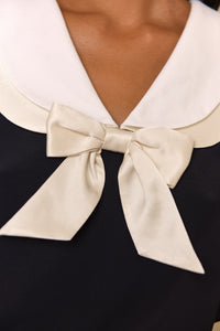 Thumbnail for Bow-Collar Silk Top