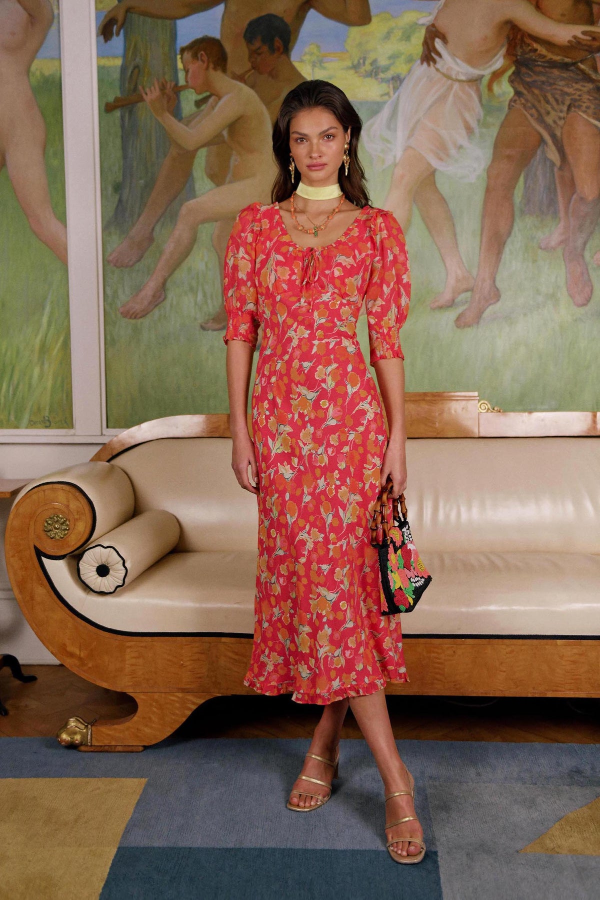 Sathya Midi Dress in Red Fontainhas Floral Coral | RIXO USA Sathya Midi Dress in Red Fontainhas Floral Coral | RIXO USA